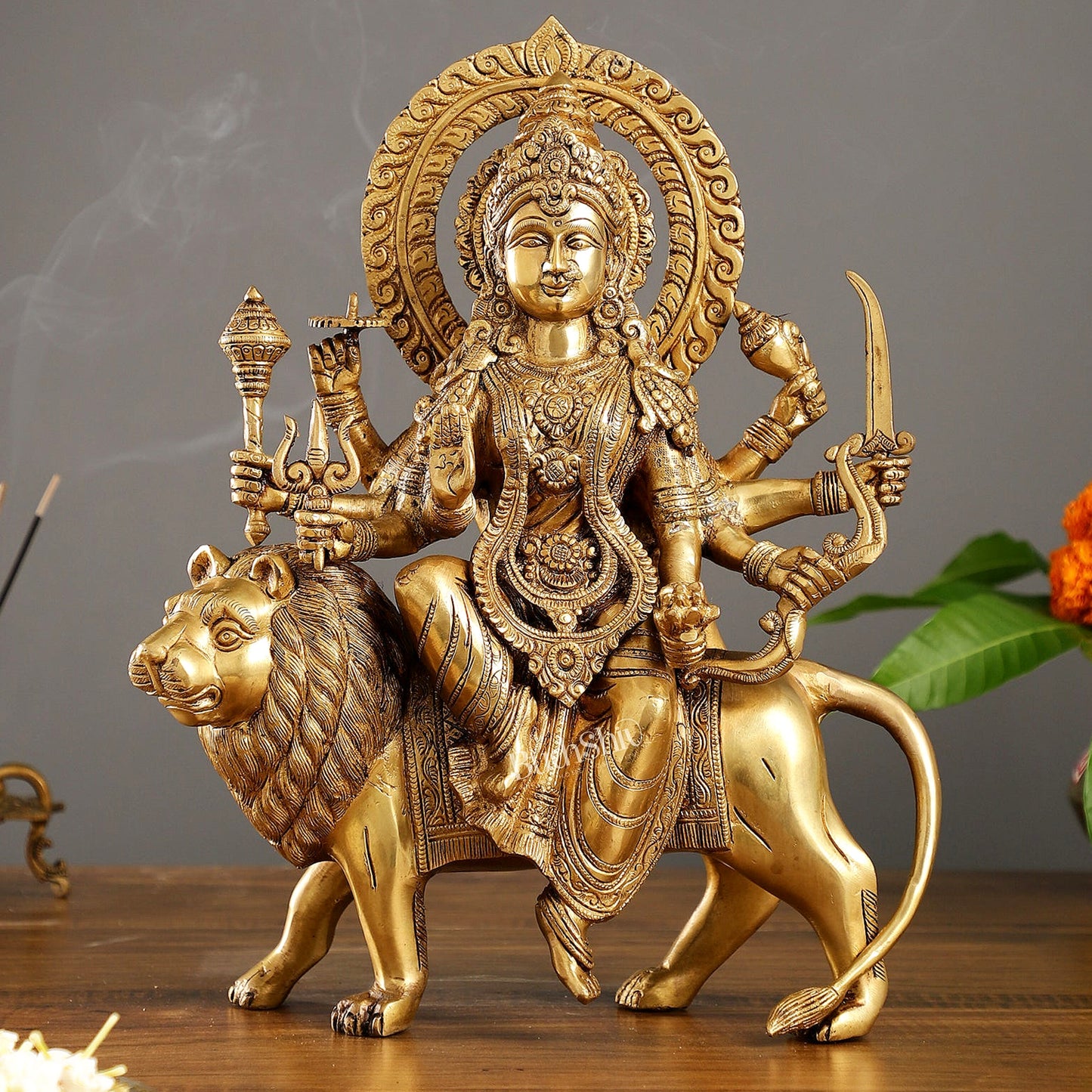 Exquisite Brass Durga Mata Idol | Devi Durga Sculpture | 15"