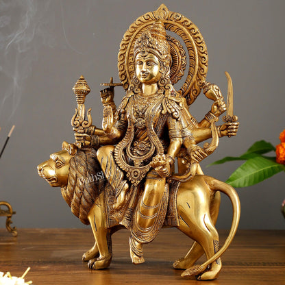 Exquisite Brass Durga Mata Idol | Devi Durga Sculpture | 15"