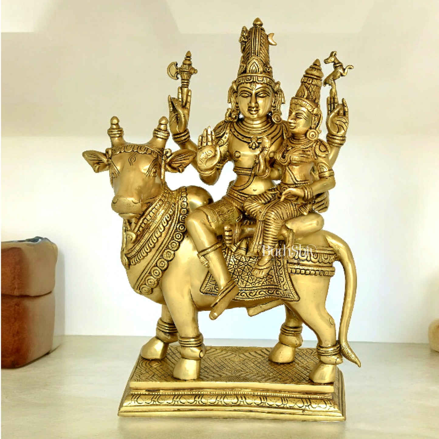 Pure Brass Shiv Parvati on Nandi Pradosh Idol - 16 inch