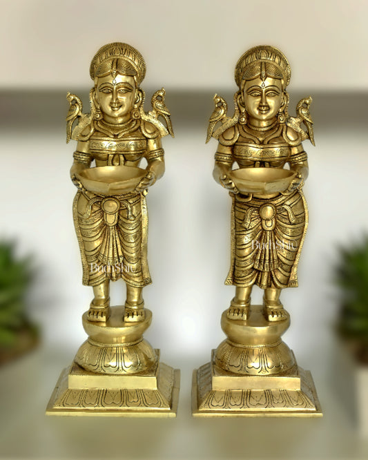 Pure Brass Large Deep Lady Pair Pavaai vilakku 23"