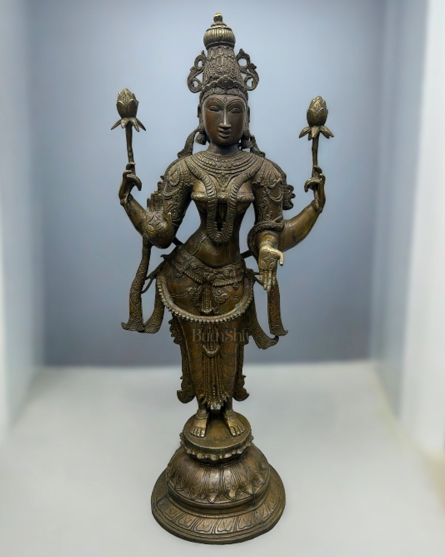 Brass Large Goddess Lakshmi sculpture Antique Tone 39"