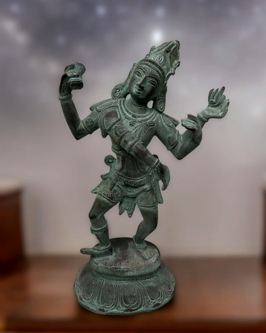 Vintage Pure Brass Dancing Shiva Statue - 11-Inch