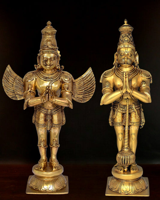 Pure Brass Lord Hanuman and Garuda Statue pair 22"