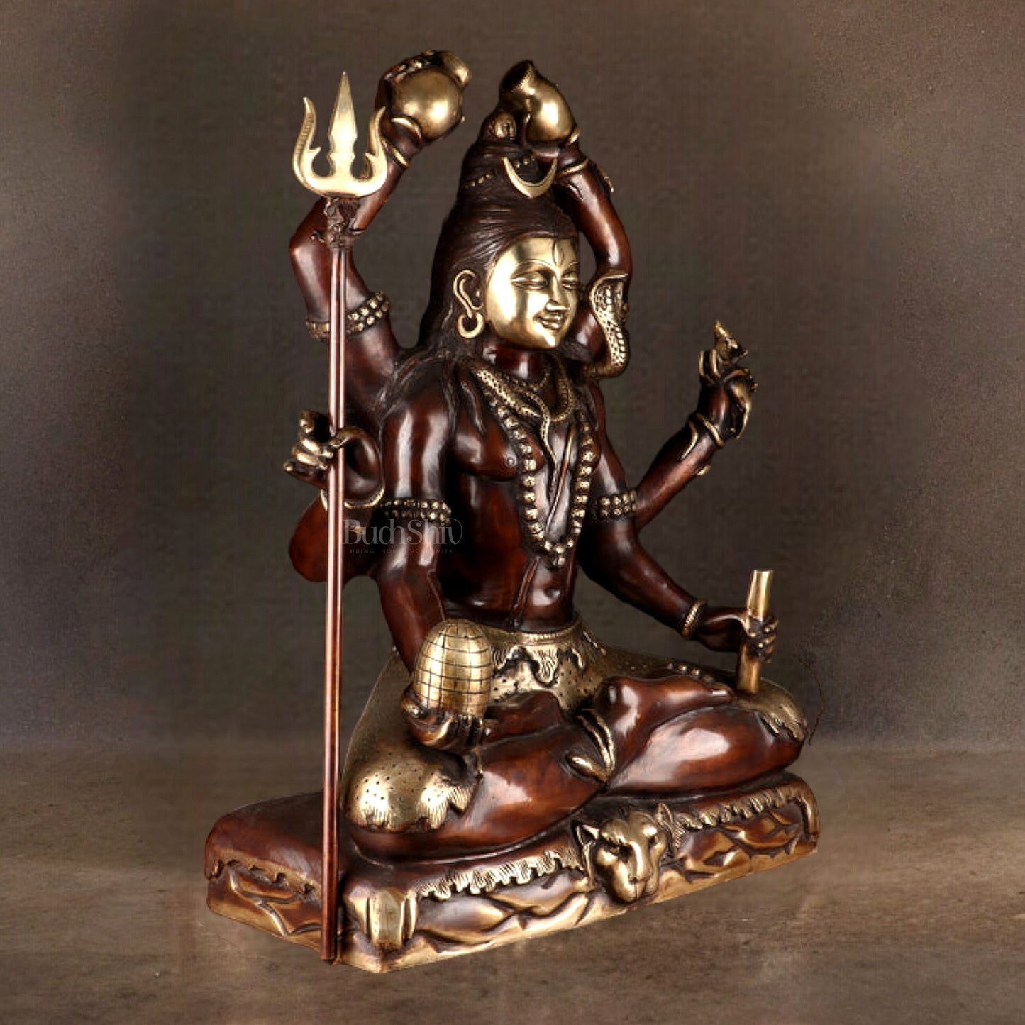 Six-Armed Shiva Statue in Superfine Brass - 30 Inch Handcrafted Mahakala