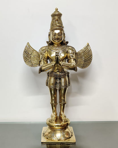 Brass Pristine Garuda Dev Statue - Glossy Finish, 22" Tall, 11 kg