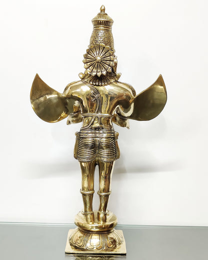 Brass Pristine Garuda Dev Statue - Glossy Finish, 22" Tall, 11 kg