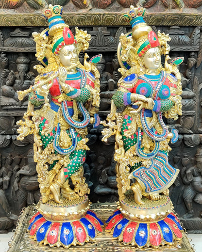 Beautifully Handcrafted Radha Krishna Brass Idols - 26"