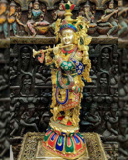 Exquisite 36" Brass Superfine Krishna Statue