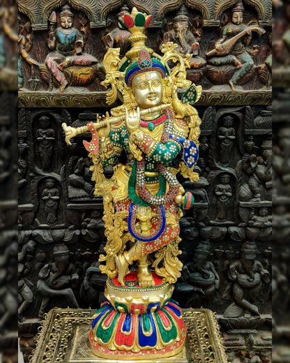 Exquisite 36" Brass Superfine Krishna Statue