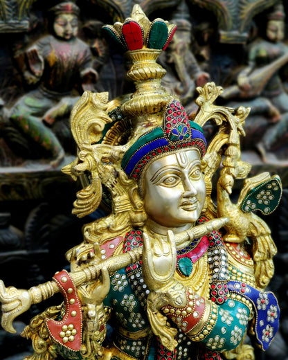 Exquisite 36" Brass Superfine Krishna Statue