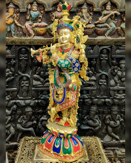 Exquisite 36" Brass Superfine Krishna Statue