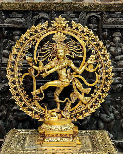 Majestic Brass Nataraja Statue with OM Symbol - 25 Inch Handcrafted Art