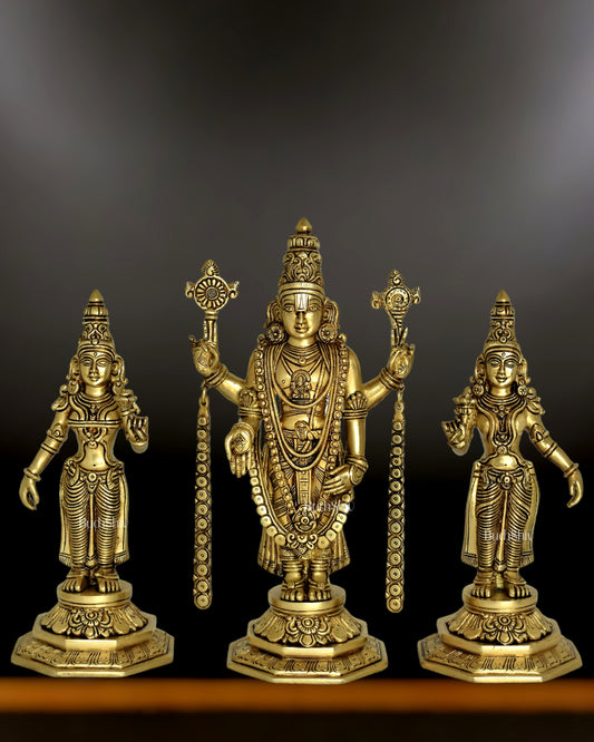 Brass Superfine Tirupati Balaji with Bhudevi and Sridevi 14.5" set