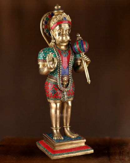 Exquisite Handcrafted Brass Lord Hanuman Statue with Meenakari - 23"