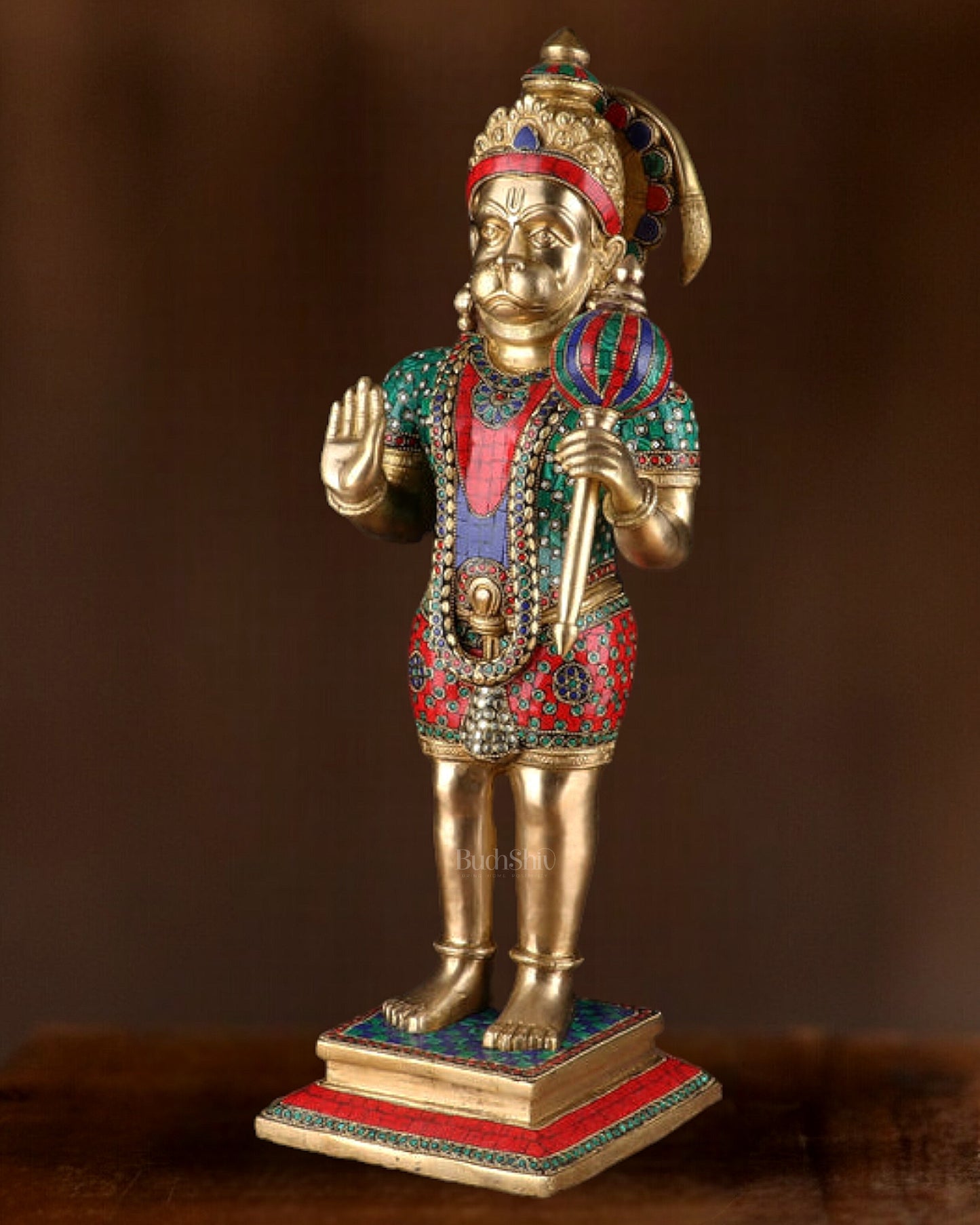 Exquisite Handcrafted Brass Lord Hanuman Statue with Meenakari - 23"