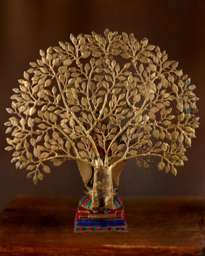 Pure Brass Lord Krishna with Kalpavriksha Tree - 28" Multicolour Meenakari