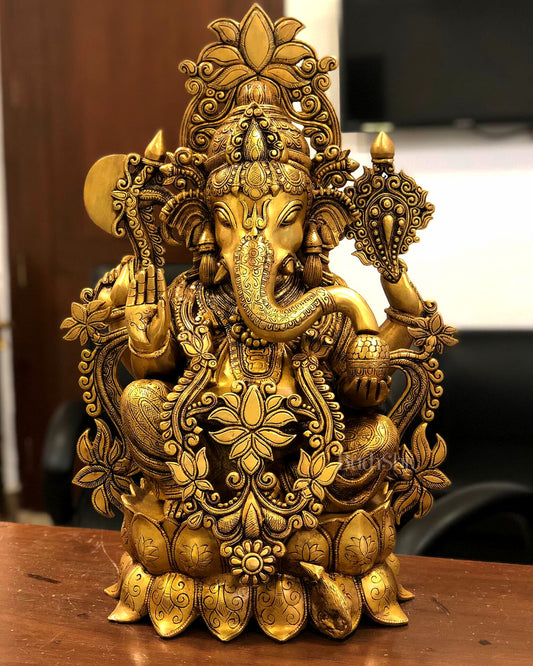 Elegant Brass Superfine Lord Ganesha Idol with Lotus - 23.5"