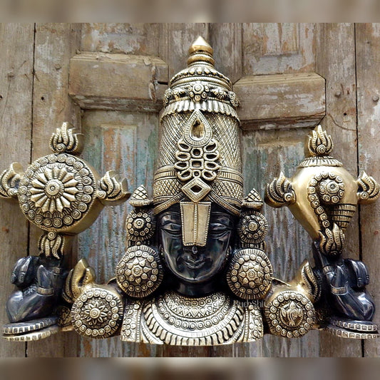 Brass Tirupati Balaji Face Wall Hanging Black and Golden