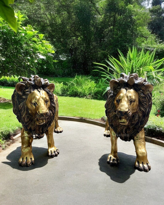 Brass Large Lion Sculpture - 48 Inch, Pair, 400 kg