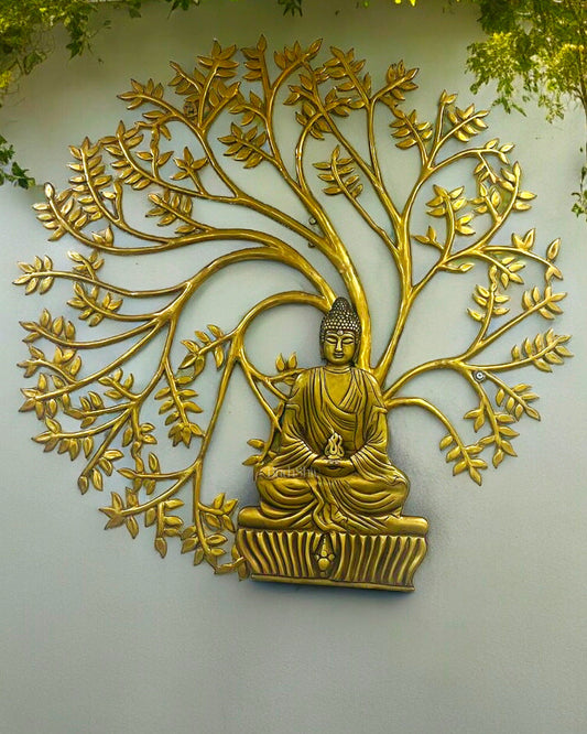 Brass Wall Hanging Buddha with Bodhi Tree - 44 Inches