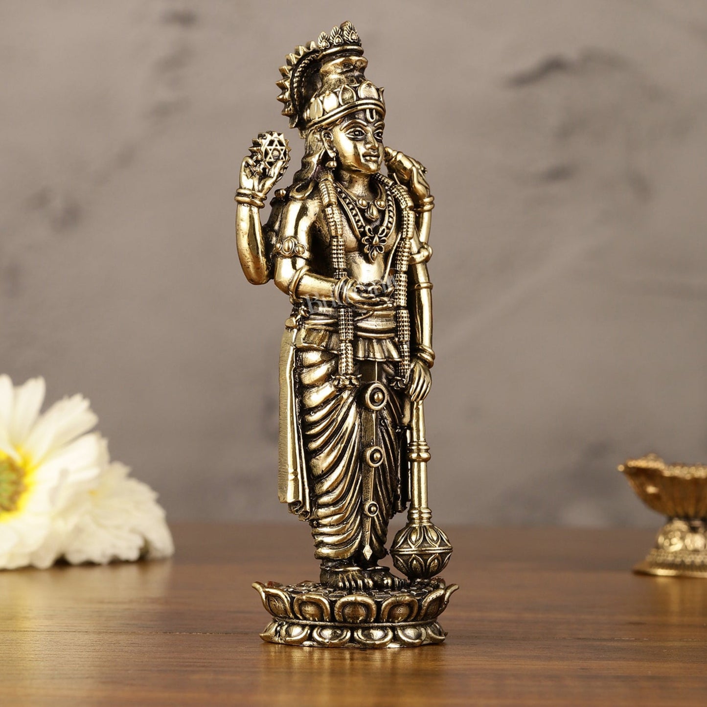 Brass Superfine Intricate Miniature Vishnu Lakshmi Narayana Idol - 5"