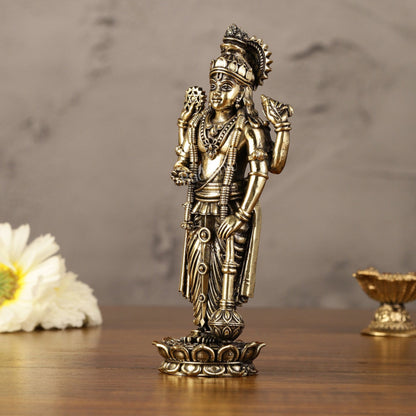 Brass Superfine Intricate Miniature Vishnu Lakshmi Narayana Idol - 5"