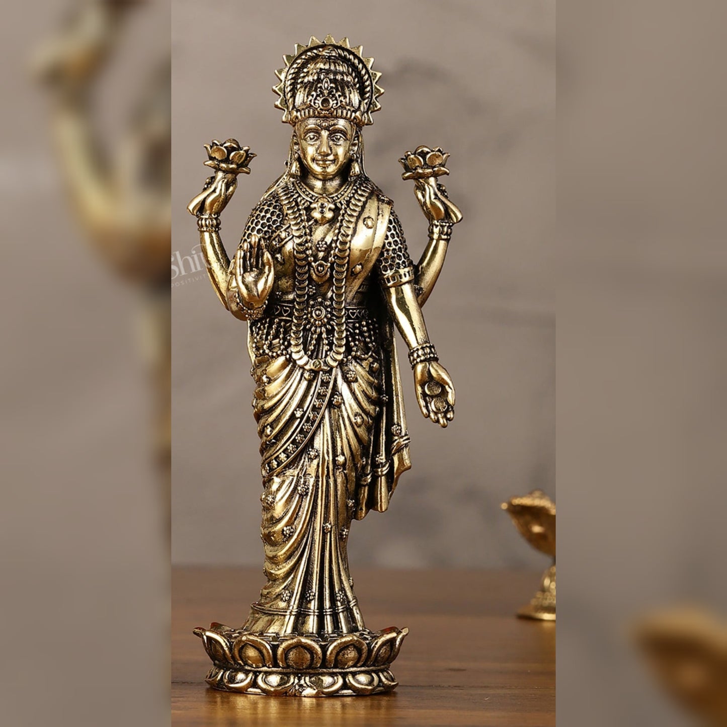 Brass Superfine Intricate Miniature Vishnu Lakshmi Narayana Idol - 5"