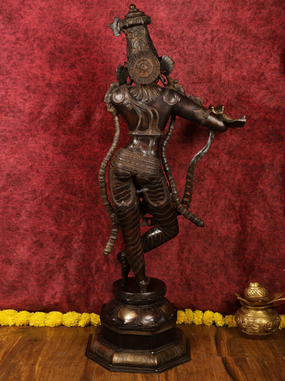 Superfine Handcrafted Krishna Sculpture | 45 Inch Tall | Premium Brown Gold Finish | 44 KG