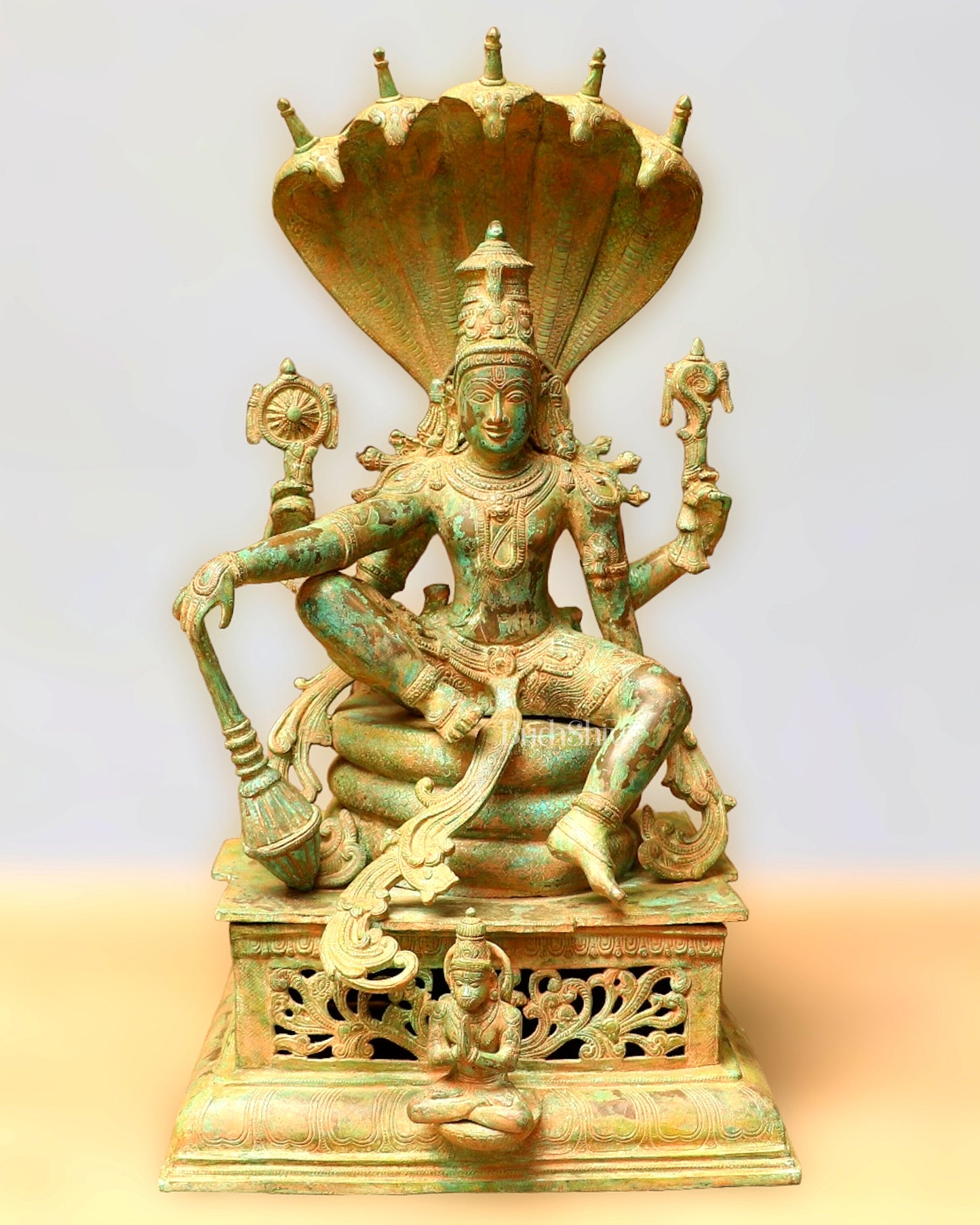 Vintage Antique Green Patina Brass Lord Vishnu Shri Hari Narayanan Statue | 29 Inch Height | 35 KG