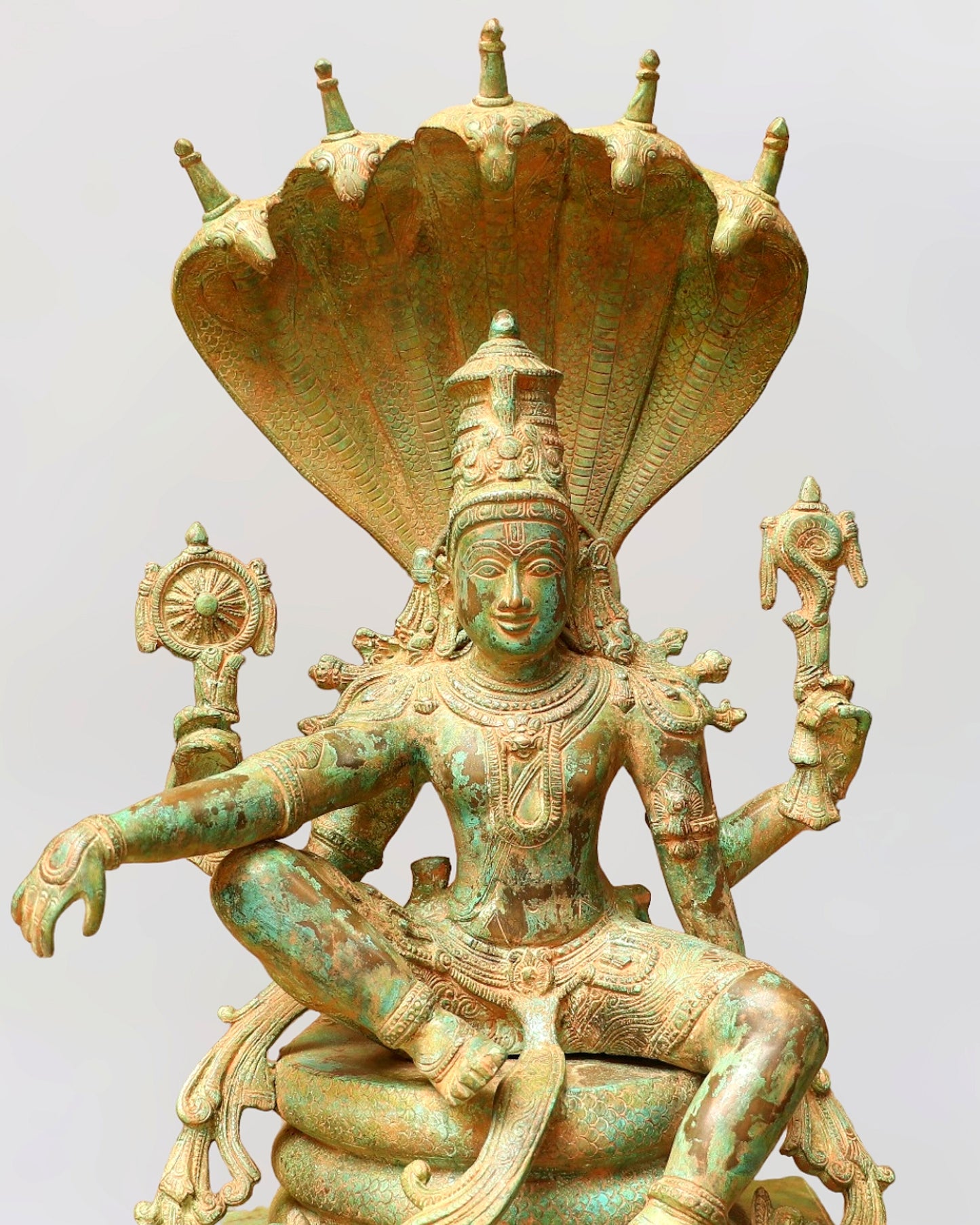 Vintage Antique Green Patina Brass Lord Vishnu Shri Hari Narayanan Statue | 29 Inch Height | 35 KG