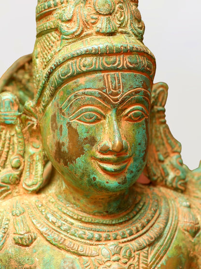 Vintage Antique Green Patina Brass Lord Vishnu Shri Hari Narayanan Statue | 29 Inch Height | 35 KG