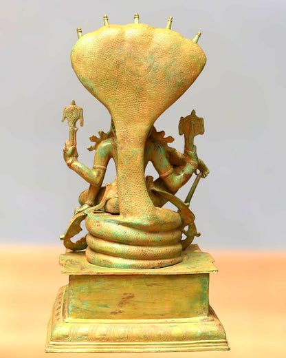 Vintage Antique Green Patina Brass Lord Vishnu Shri Hari Narayanan Statue | 29 Inch Height | 35 KG