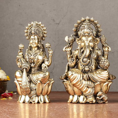 Brass Superfine Ganesha, Lakshmi, Saraswati Idols Set | 6"