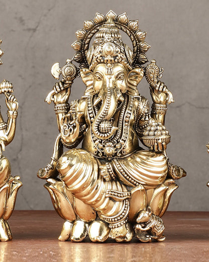 Brass Superfine Ganesha, Lakshmi, Saraswati Idols Set | 6"