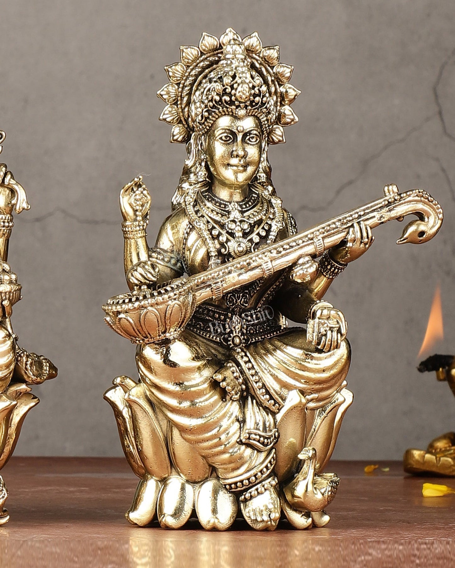 Brass Superfine Ganesha, Lakshmi, Saraswati Idols Set | 6"