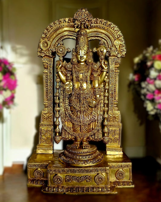 Brass superfine Large Tirupati Balaji Statue with Prabhavali 60"