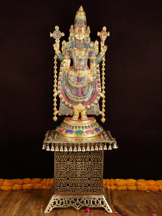 Brass Lord Venkateshwara Swamy Tirupati Balaji statue with Brass Pedestal 59"