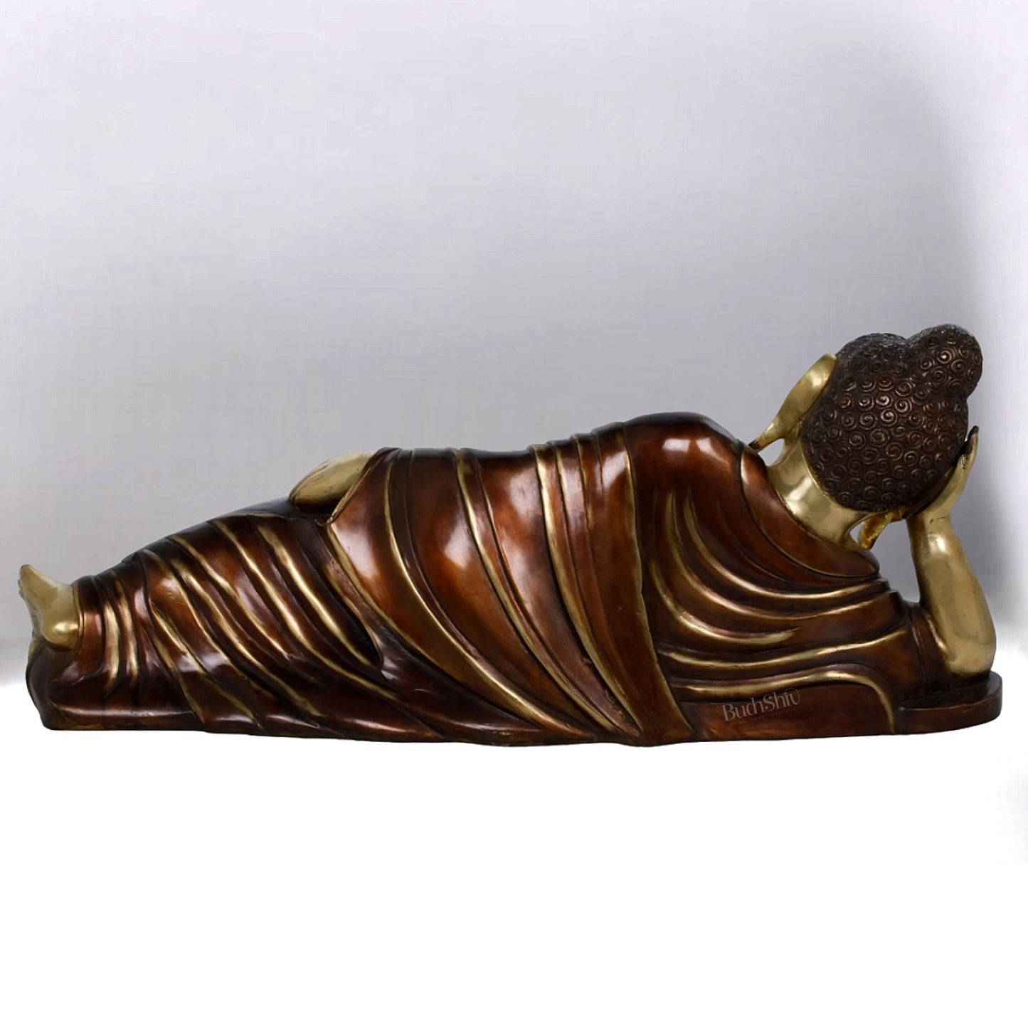 Elegant Brass Resting Buddha Statue – Dual Tone Brown Gold Finish 29"