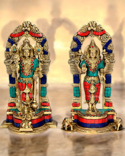 Vishnu Lakshmi Brass idols 9 inch stonework