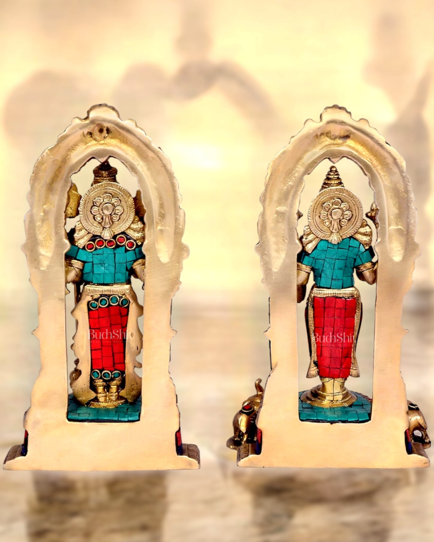 Vishnu Lakshmi Brass idols 9 inch stonework