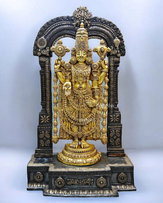 Majestic Brass Tirupati Balaji with Kirtimukha Thiruvarchi Prabhavali Frame – 60.5 Inch