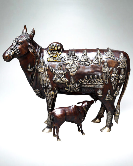 Majestic Brass Kamadhenu Cow with Calf – Shilpkari Sculpture | 48.5" Height | 163 kg