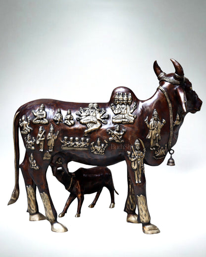 Majestic Brass Kamadhenu Cow with Calf – Shilpkari Sculpture | 48.5" Height | 163 kg