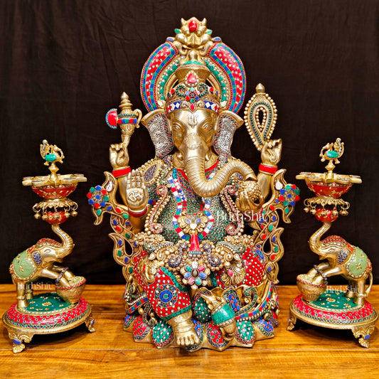 Ganesha Superfine Brass Large Sized Statue | 29" Tall meenakari work