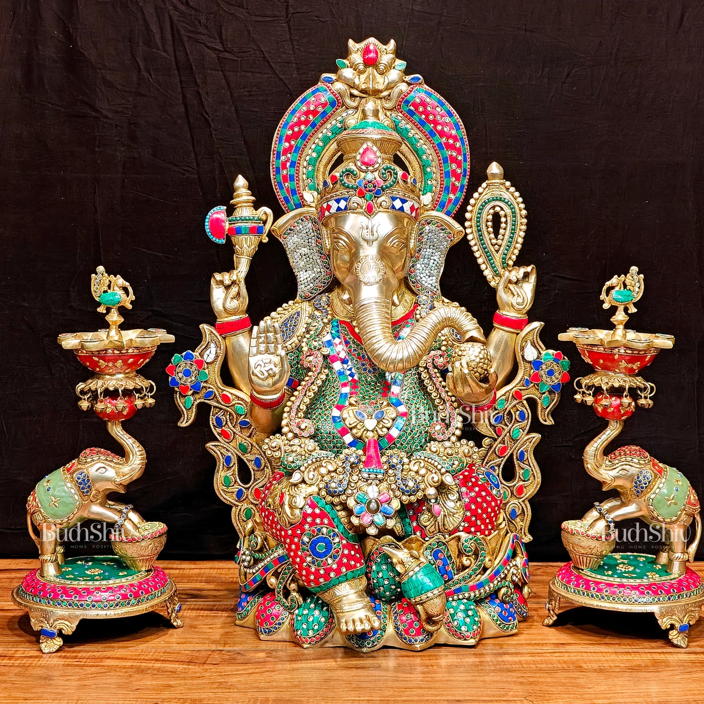 Ganesha Superfine Brass Large Sized Statue | 29" Tall meenakari work