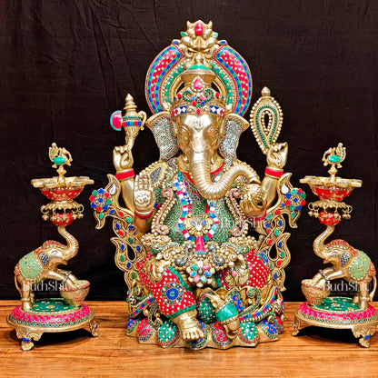 Ganesha Superfine Brass Large Sized Statue | 29" Tall meenakari work