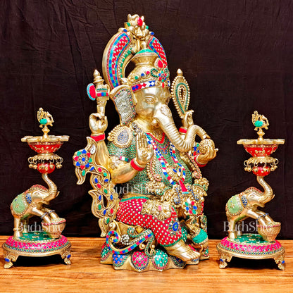 Ganesha Superfine Brass Large Sized Statue | 29" Tall meenakari work