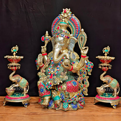 Ganesha Superfine Brass Large Sized Statue | 29" Tall meenakari work