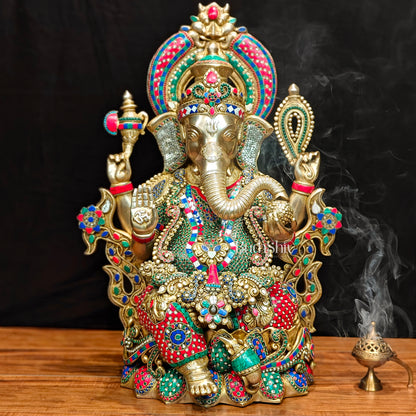 Ganesha Superfine Brass Large Sized Statue | 29" Tall meenakari work