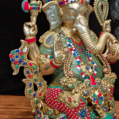 Ganesha Superfine Brass Large Sized Statue | 29" Tall meenakari work